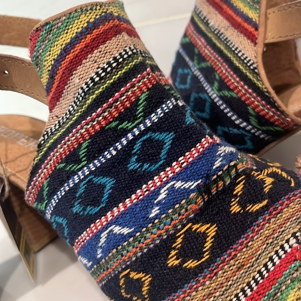 ROPER MIKA SOUTHWEST TAPESTRY SLINGBACK PEEP TOE BLOCK HEEL SANDALS - Picture 2 of 13